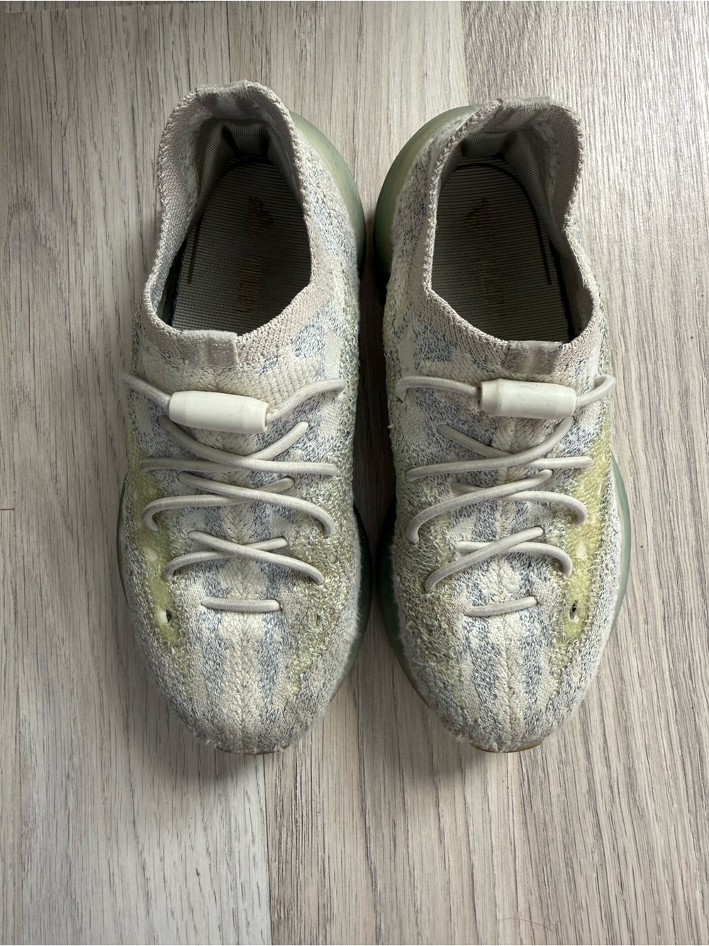 Yeezy Kids Knit Sneakers in Pale Yellow and Cream